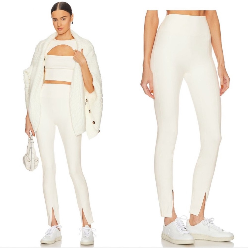 WeWoreWhat Slit Front Legging & Cutout Top Set in Off White Cream | Size Small S